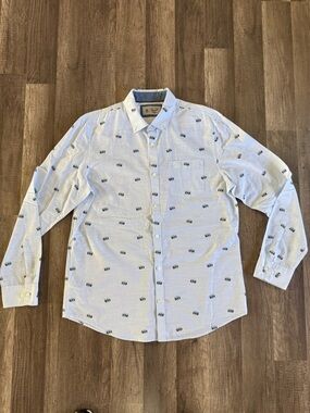 Penguin Original Shirt Blue Camera Print Long Sleeve Button Up Shirt Size Large